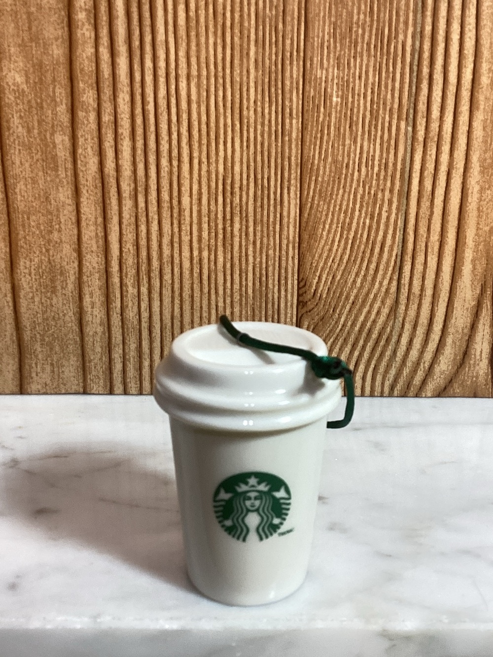 Starbucks White Ceramic Mini Cup Ornament with Green Logo